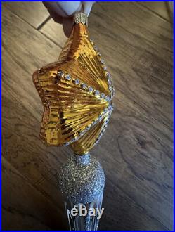 Christopher Radko Stella Bright Gold Silver Star Icicle Twist Christmas Ornament