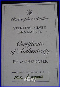 Christopher Radko Sterling Silver Christmas Ornament REGAL REINDEER 102/5000