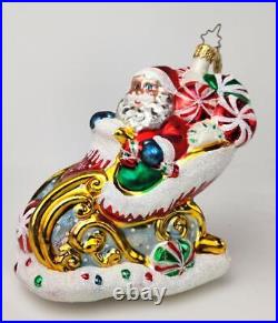 Christopher Radko Sweet Ride Santa Claus on Sled Christmas Ornament