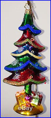Christopher Radko TRIPPY XMAS TREE wh GIFTS Handcrafted Glass Big Xmas Ornament
