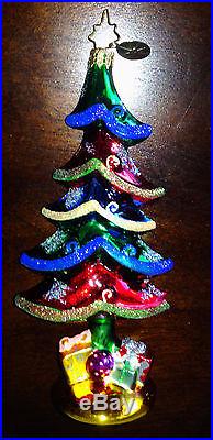 Christopher Radko TRIPPY XMAS TREE wh GIFTS Handcrafted Glass Big Xmas Ornament