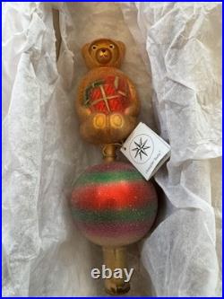 Christopher Radko Teddy Bear Glass Blown Finial Tree Topper. With Original Box