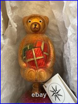 Christopher Radko Teddy Bear Glass Blown Finial Tree Topper. With Original Box