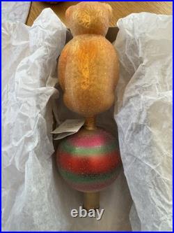 Christopher Radko Teddy Bear Glass Blown Finial Tree Topper. With Original Box