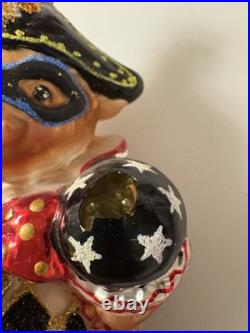 Christopher Radko Teddy Masquerade blown glass Christmas ornament, Preowned