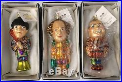 Christopher Radko The Three Stooges Curly Larry Moe Glass Ornaments