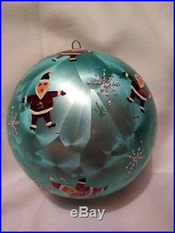 Christopher Radko Turquoise Santa Blown Glass Ball Christmas Ornament 4.5
