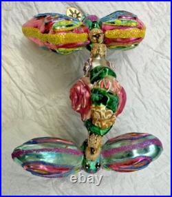 Christopher Radko Two Butterflies And A Rose Glass Triple Ornament 8 Long