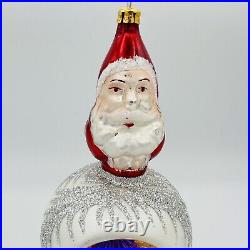 Christopher Radko Two Sided Santa Reflector Glass Christmas Ornament 7 VINTAGE