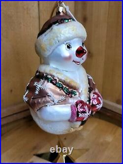 Christopher Radko Vintage 1998 Jolly Wrap Glass Ornament Snowman Wrap Scarf 8