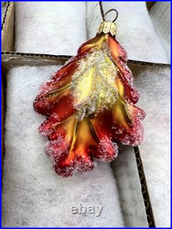 Christopher Radko Vintage Case of 12 OAK Leaf / Mini Oak Frost/RED NIB RARE