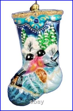 Christopher Radko WINTERWOOD WINGS Blue Bird Portrait Stocking Ornament 1013566