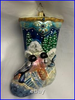 Christopher Radko WINTERWOOD WINGS Blue Bird Portrait Stocking Ornament 1013566