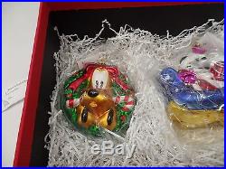 Christopher Radko set of 3 Mickey's Sleigh Ride 1997 Ornaments SEALED Disney