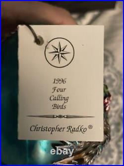 Christopher radko 12 days of Xmas Ornament Four 4 calling birds Signed By Radko