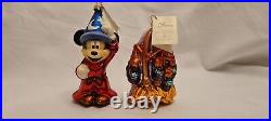 Disney Christopher Radko retired Fantasia Brooms & Sorcerer Mickey ornaments