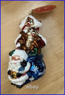 Disney World Christopher Radko Santa Chip & Dale Glass Christmas Ornament NEW
