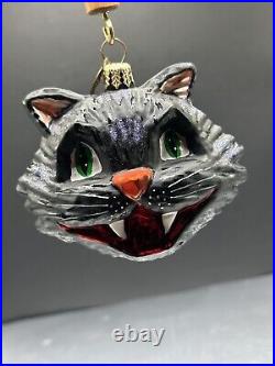 HTF Christopher Radko MICE SCREAM Halloween Black Cat Head Ornament 01-0303-0