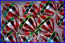 LOT OF 12 Christopher Radko Ornament Large 6.5 Candy Stripe Balloon Round Ball