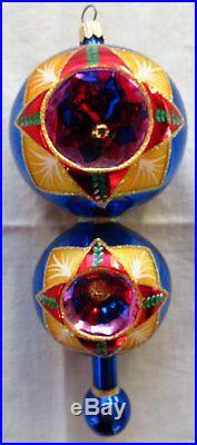Large Christopher Radko Double Star Fire Christmas Ornament Blue, Gold, Red. 8