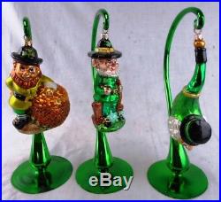 Lot of 3 Christopher Radko Glass Irish St. Patrick's Day Ornaments-no stands