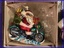 Lot of 4 Christopher Radko 3 Face SANTA Harley Christmas Ornaments