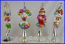 Lot of 4 Christopher Radko Glass Ornaments Easter Bunny & Eggs withStands