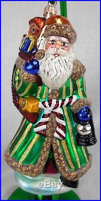 Lot of 4 Christopher Radko Glass Santa Claus Ornaments withStands