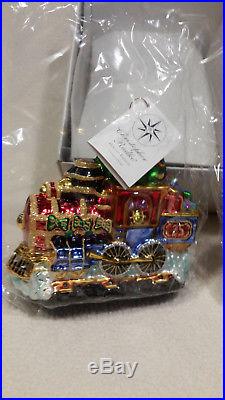 NEW Christopher Radko Neiman Marcus Holiday Express Train Glass Ornament Set 3
