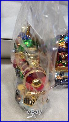 NEW Christopher Radko Neiman Marcus Holiday Express Train Glass Ornament Set 3
