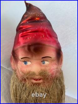 NWT Vintage Christopher Radko Gnome Man Elf Clip on Ornament Real Beard RARE