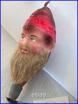NWT Vintage Christopher Radko Gnome Man Elf Clip on Ornament Real Beard RARE