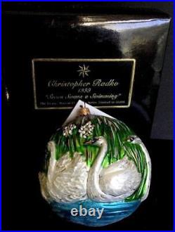 New 1999 Christopher Radko Seven Swans Swimming Christmas Ornament Tag Box