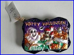 Nos Christopher Radko Halloween Haunted Greetings Postcard Glass Ornament