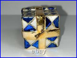 RARE Christopher Radko Christmas Ornament GIFT BOX Blue GOLD BOW HTF