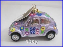 RARE! Christopher Radko Glass Christmas Ornament VW Little Love Bug Peace