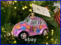 RARE! Christopher Radko Glass Christmas Ornament VW Little Love Bug Peace NWT