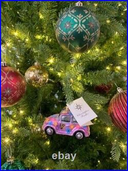 RARE! Christopher Radko Glass Christmas Ornament VW Little Love Bug Peace NWT