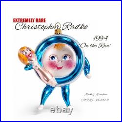 RARE Christopher Radko On The Run 1994 Italian Blown Glass Ornament Mint Signed