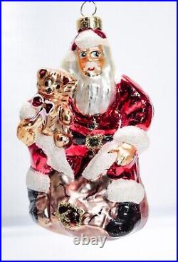 RARE Vintage Christopher Radko Santa with Bear Glass Christmas Ornament