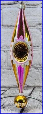 Radko 01-0992-0 Aura Glow Drop Ornament Pink Gold Glass Rare 2001 READ DESC