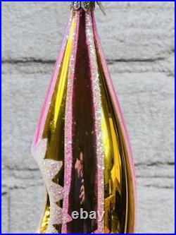 Radko 01-0992-0 Aura Glow Drop Ornament Pink Gold Glass Rare 2001 READ DESC