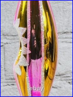 Radko 01-0992-0 Aura Glow Drop Ornament Pink Gold Glass Rare 2001 READ DESC