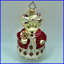 Radko 2002 MUFFY PICKING POINSETTIAS 99-NAB-05RG Glass Ornament RG RED & WHITE