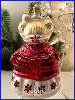 Radko 2002 MUFFY PICKING POINSETTIAS 99-NAB-05RG Glass Ornament RG RED & WHITE