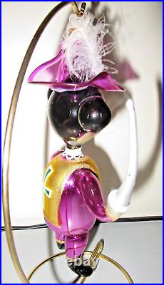Radko ALL FOR ONE Mickey Mouse Purple Musketeer Christmas Ornament Italy MINT