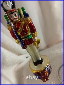 Radko AT ATTENTION Soldier on Drum with Patriotic Flag Glass Christmas Ornament