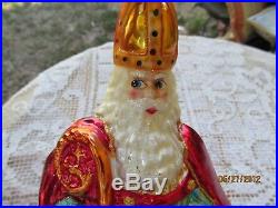 Radko Blown Glass Ornament The Bishop Pope Red Robe Blue Gown Fruit Bag 10 1/2