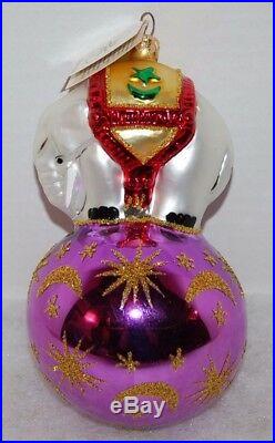 Radko CENTER RING PURPLE Christmas Ornament 90-090-4 ELEPHANT ON BALL