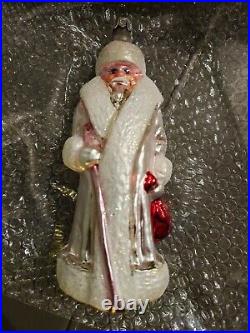 Radko Christmas Ornament White Russian Santa Rare Pink Staff